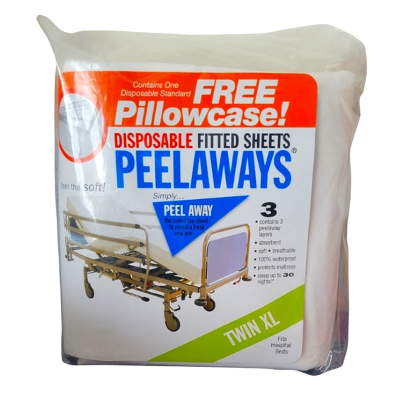 Disposable Fitted Sheets + 1 Standard Pillowcase Lot Of 3 Peelaways Twin XL - Picture 1 of 3